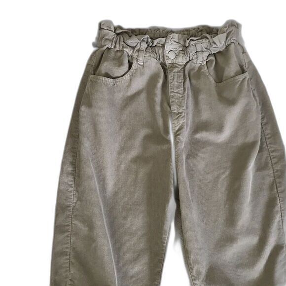 Zara Pale Olive Green Cotton Corduroy Mid Rise Barrel Leg Fall Winter Pants 8 - Picture 3 of 9